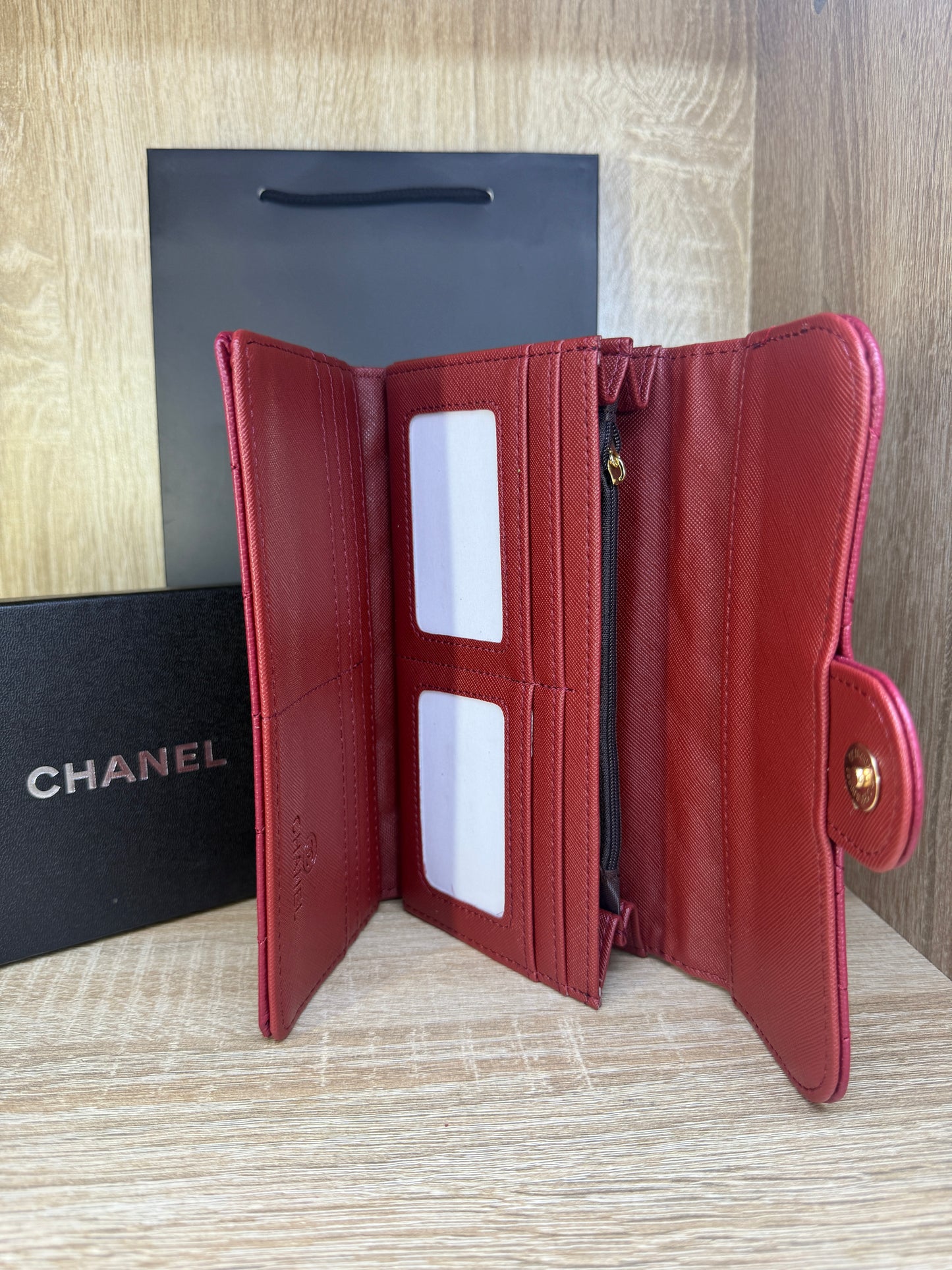 PORTE FEUILLE CHANEL FEMMES BORDEAUX AVEC SACHET