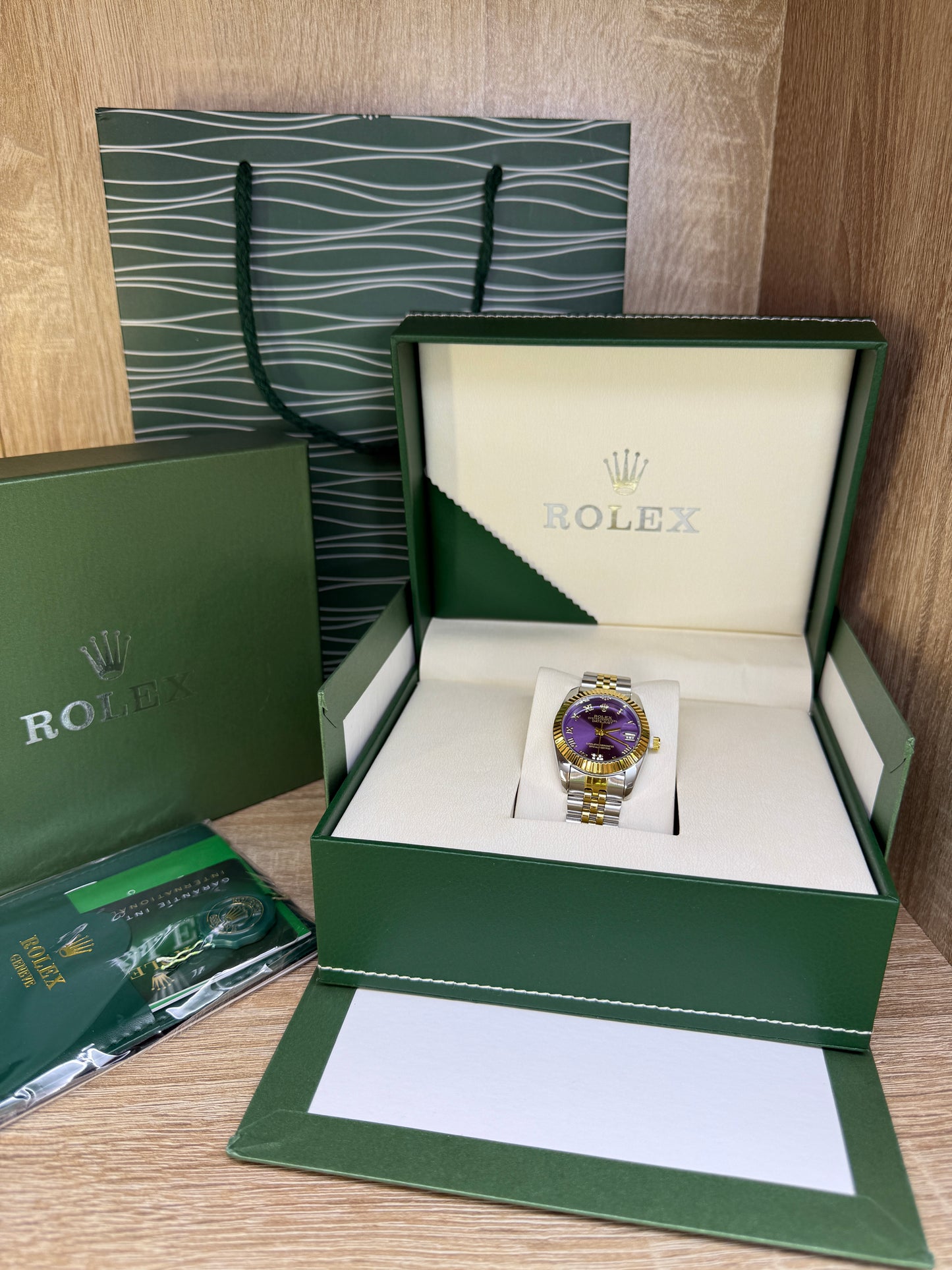 ROLEX GRIS GOLD TABLEAU MAUVE FEMMES COFFRET