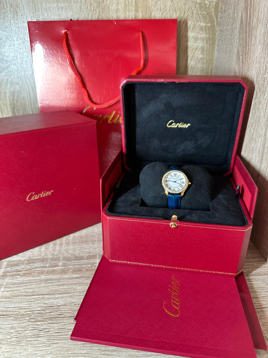 CARTIER CUIR FEMMES ROND DIAMONDS/GOLD COFFRET