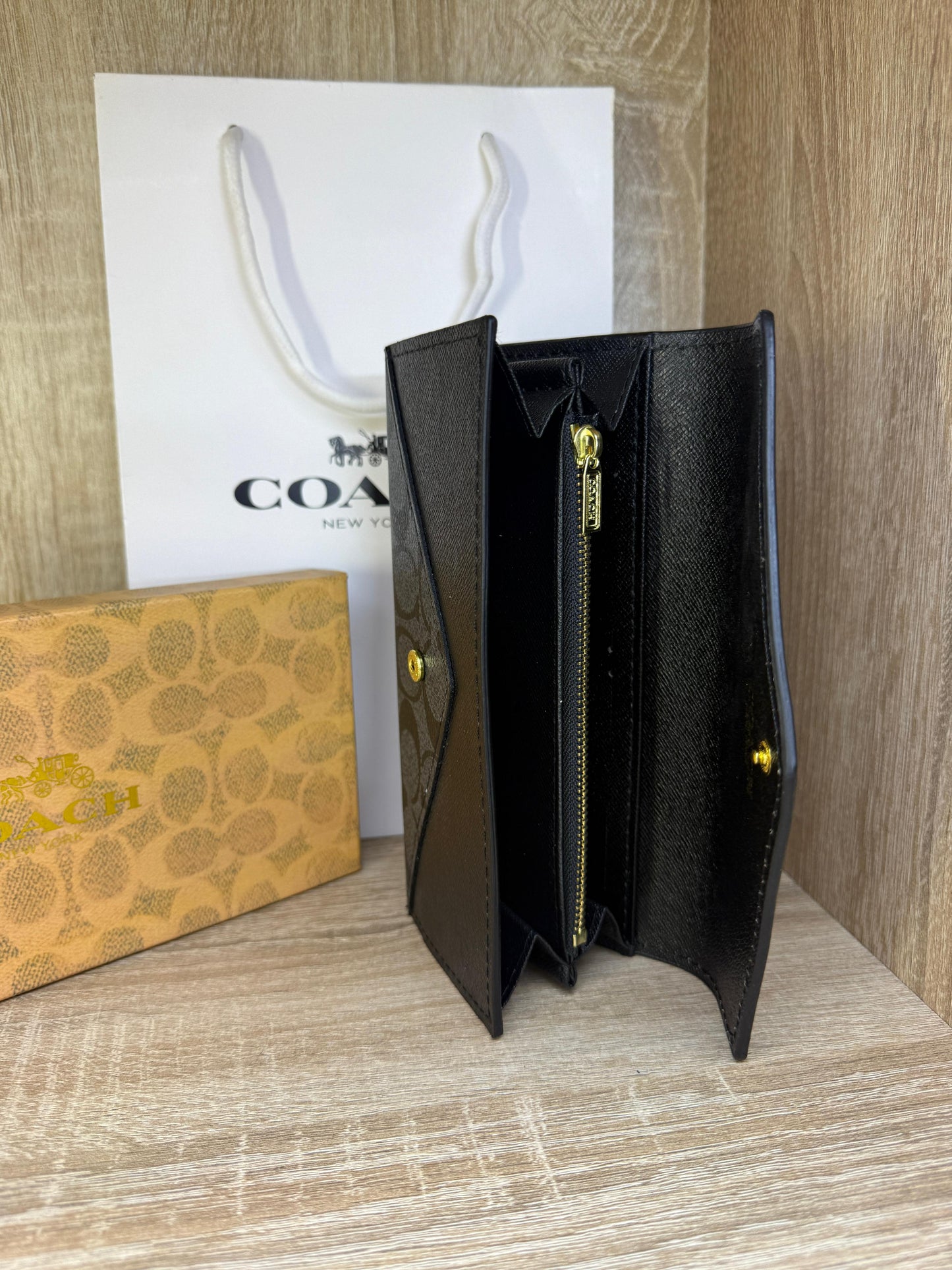 PORTE FEUILLE COACH NOIR FEMMES