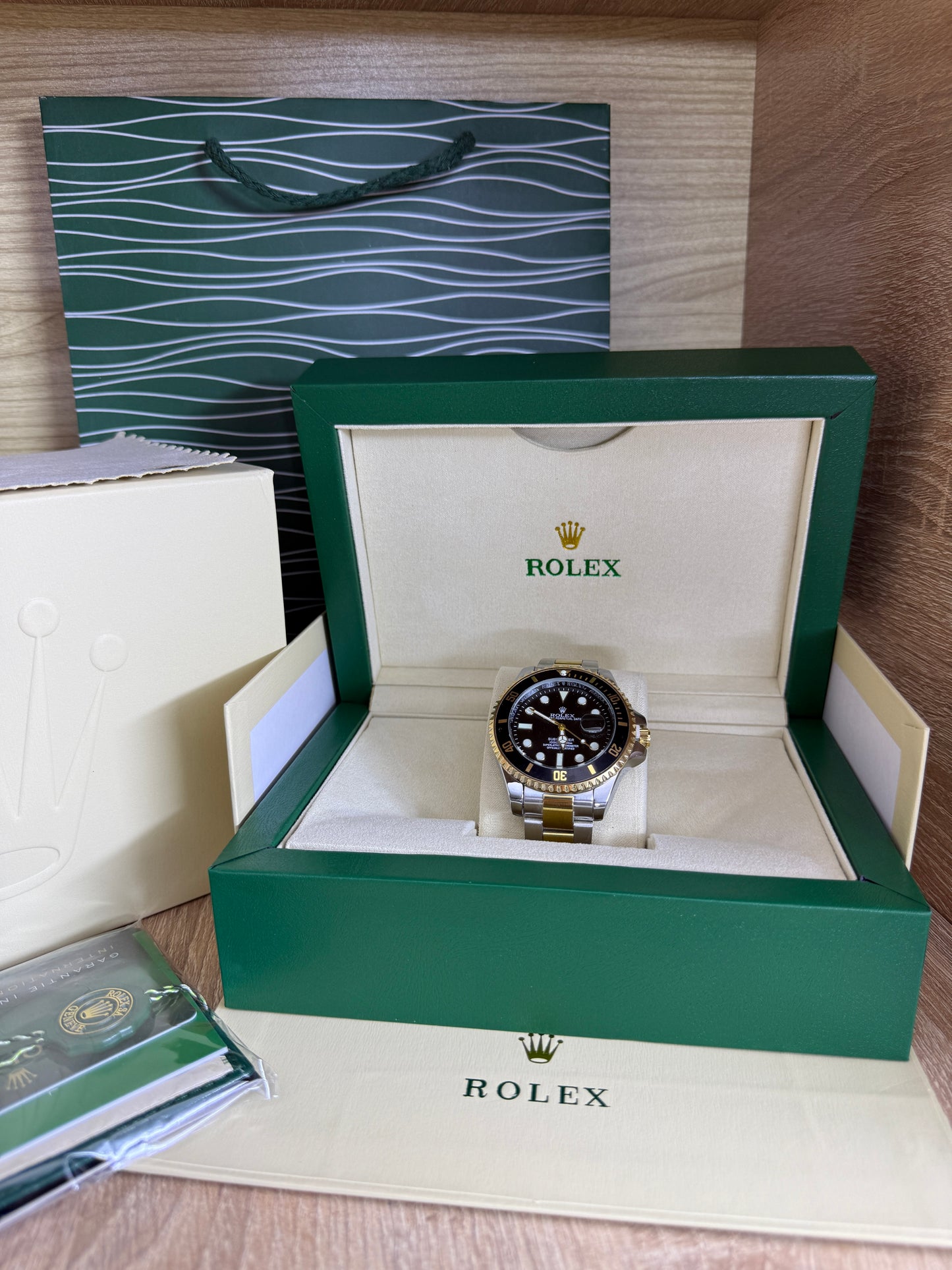 ROLEX SPRITE GRIS/GOLD TABLEAU NOIR AVEC COFFRET