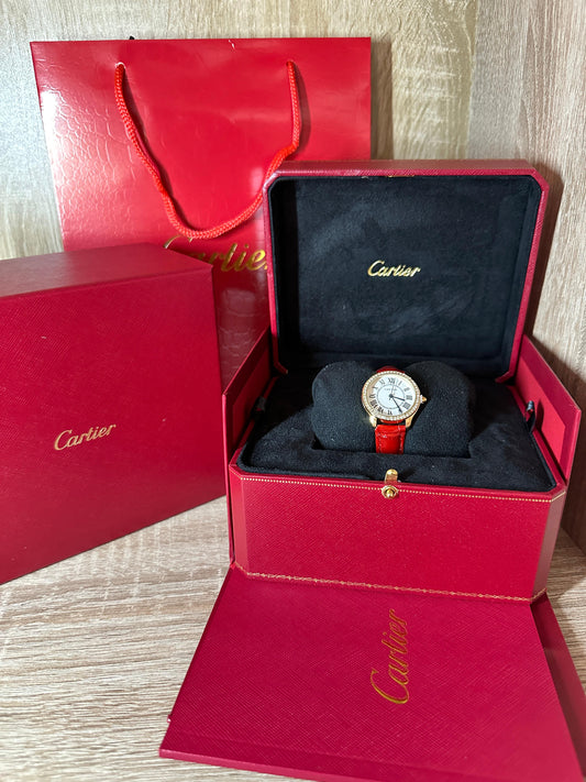 CARTIER CUIR FEMMES ROND DIAMONDS/GOLD COFFRET