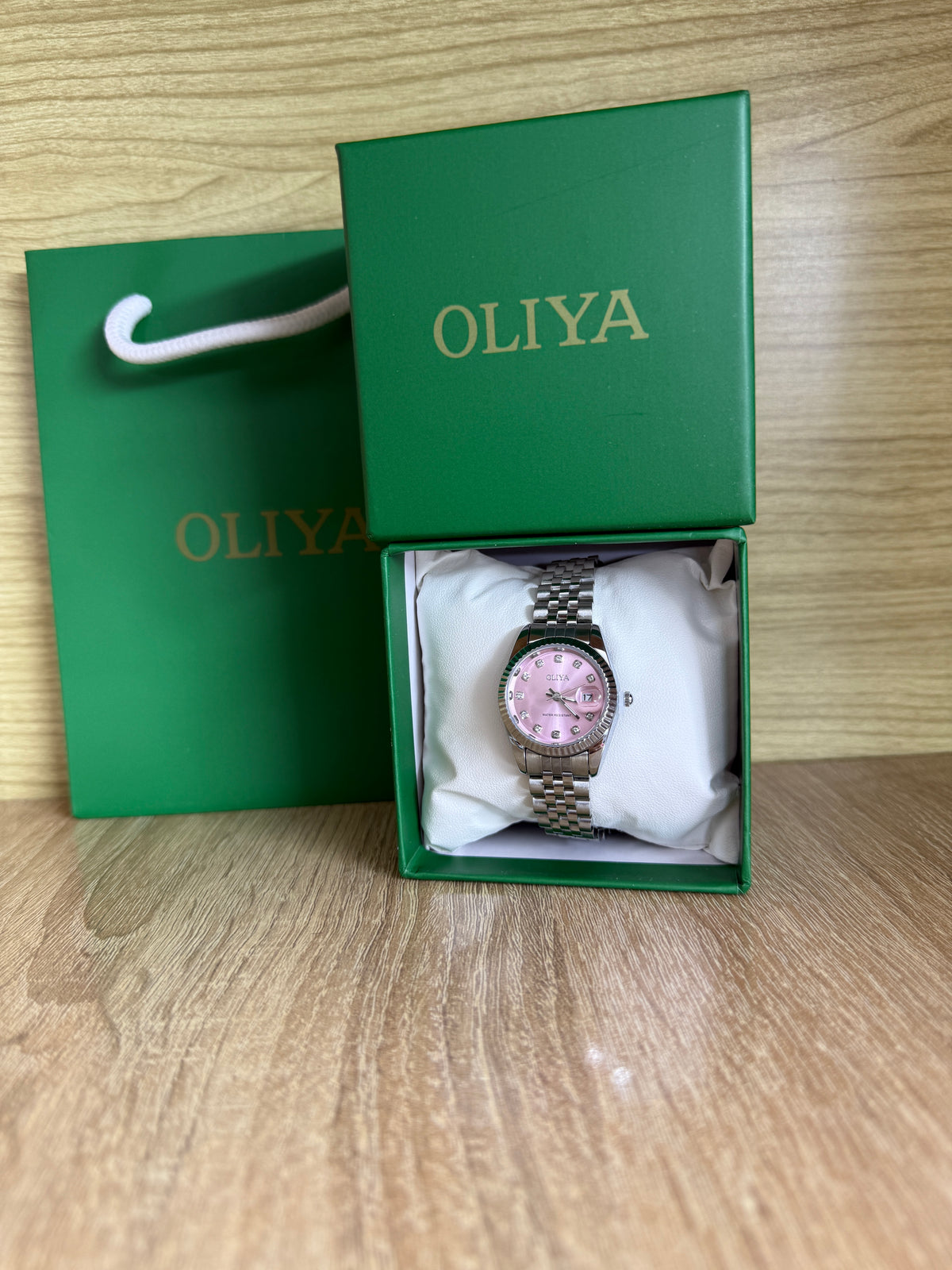 MONTRE FEMMES OLIYA GRIS TABLEAU ROSE AVEC PACKAGING