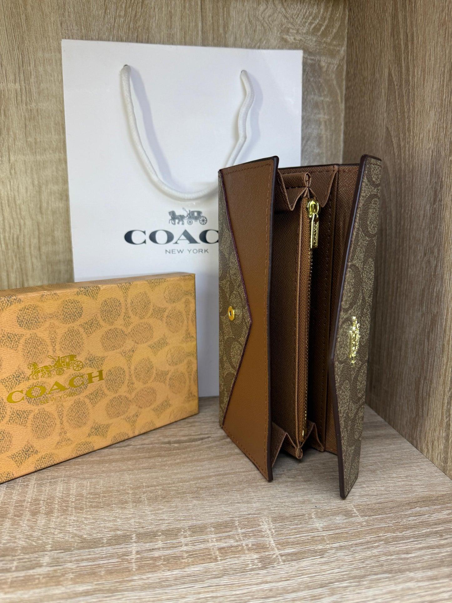 PORTE FEUILLE COACH MARRON FEMMES