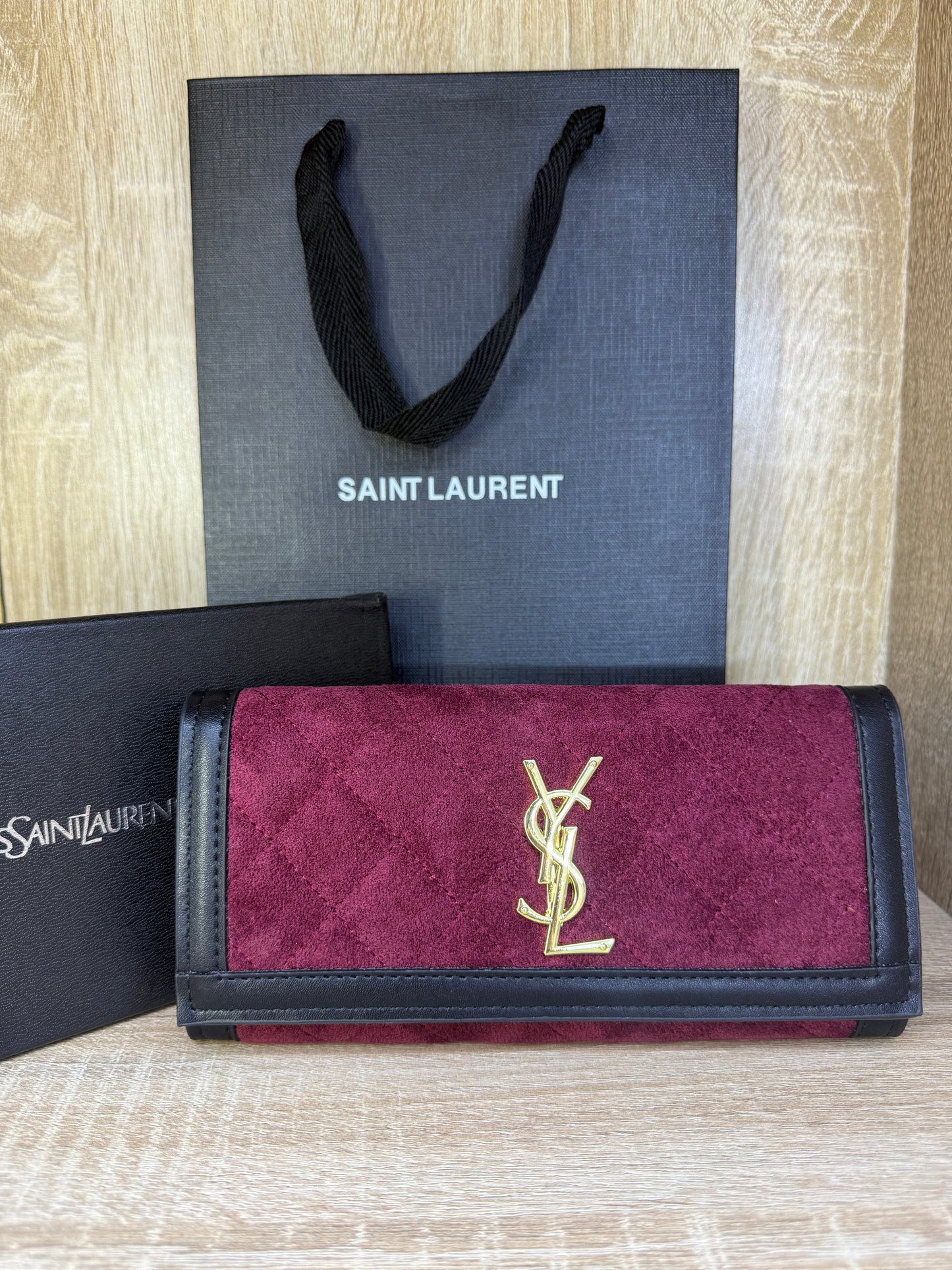 PORTE FEUILLE YSL FEMMES BORDEAUX AVEC SACHET