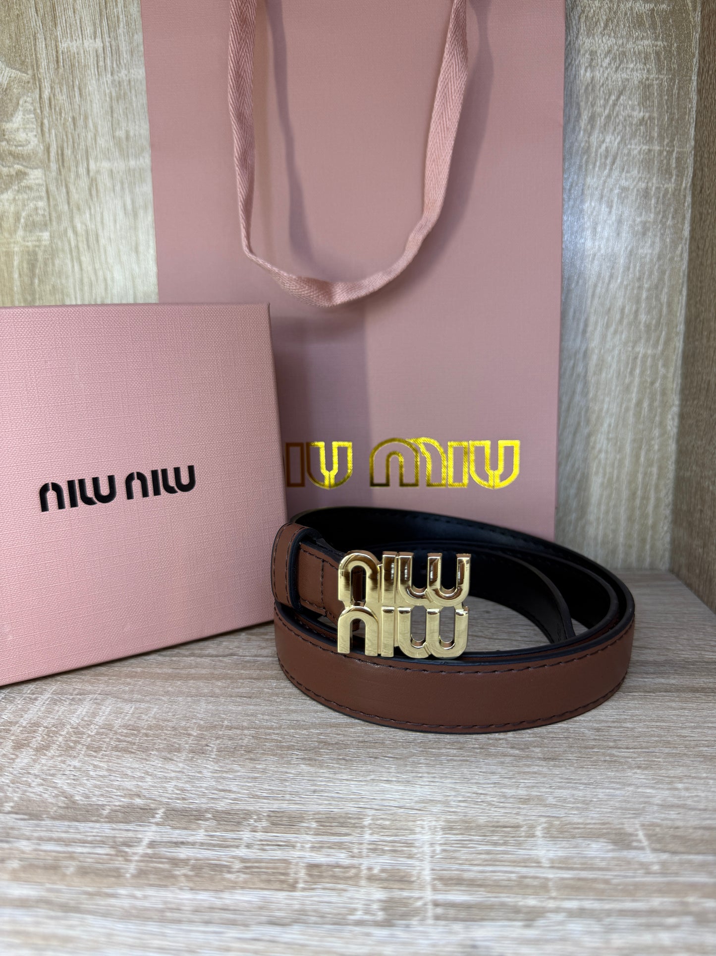 CEINTURE MIUMIU FEMMES MARRON AVEC SACHET