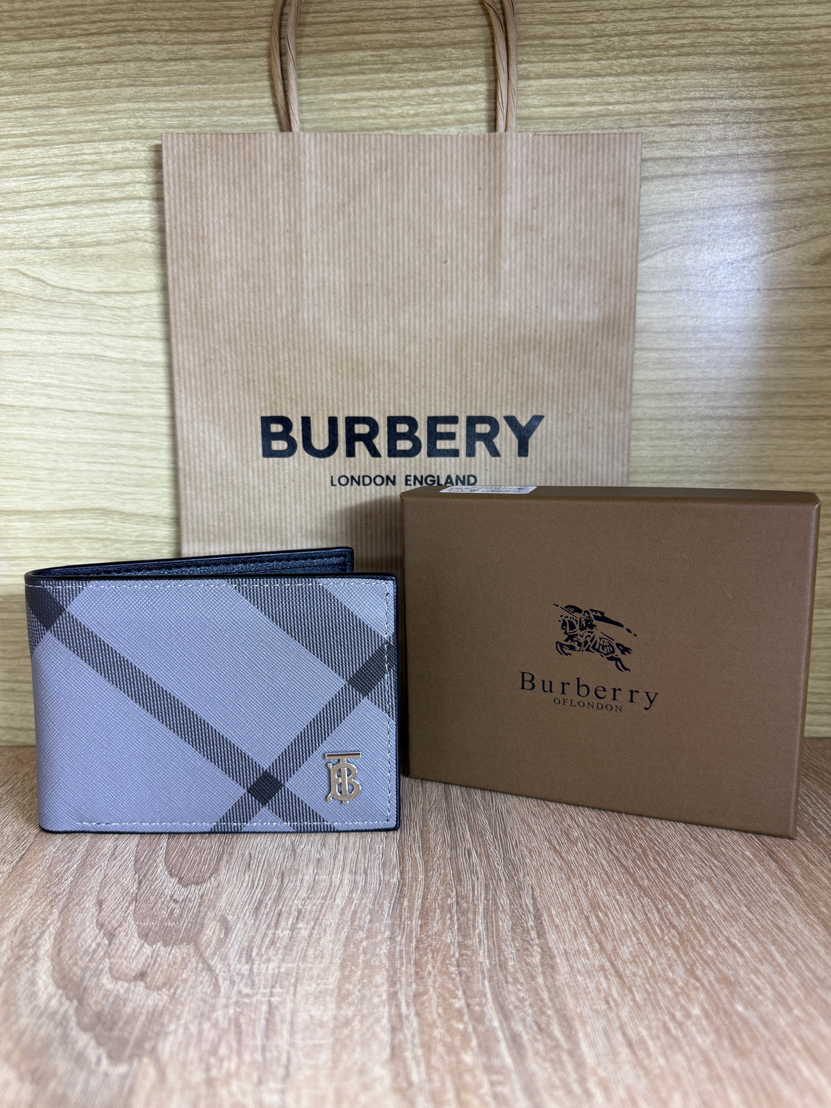 PORTE MONNAIE HOMMES BURBERRY GRIS AVEC SACHET