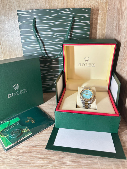 ROLEX GRIS GOLD TABLEAU BLEU CIEL FEMMES COFFRET