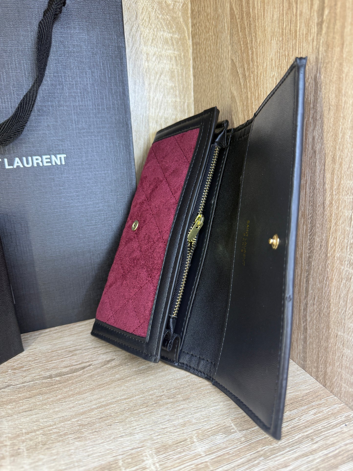 PORTE FEUILLE YSL FEMMES BORDEAUX AVEC SACHET