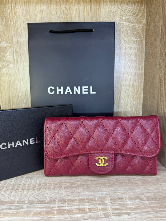 PORTE FEUILLE CHANEL FEMMES BORDEAUX AVEC SACHET