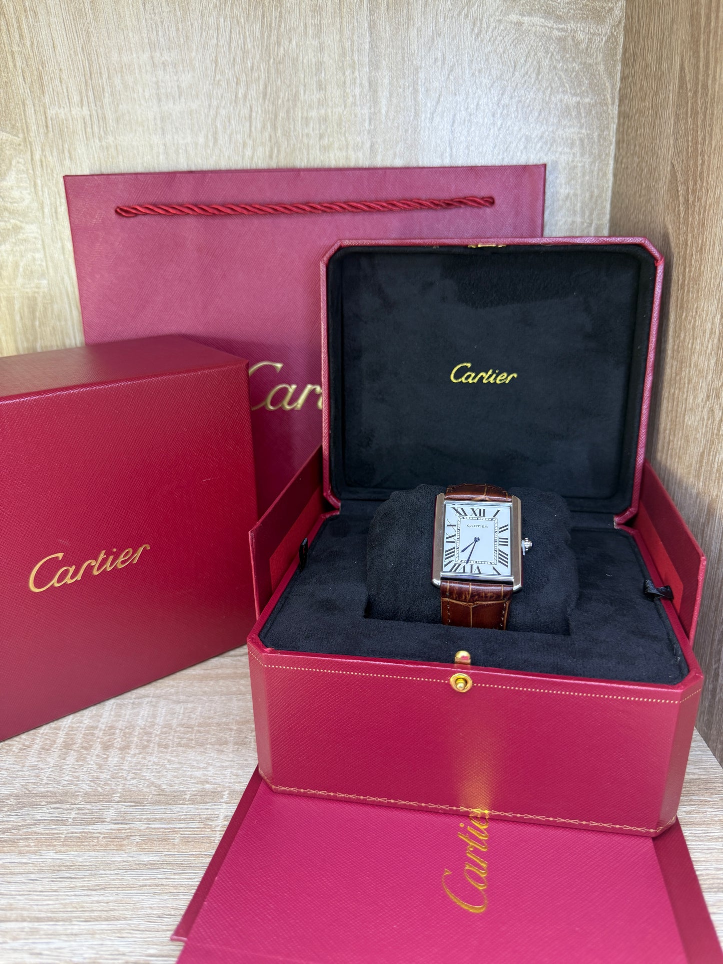 CARTIER TANK HOMMES CD MARRON AVEC COFFRET